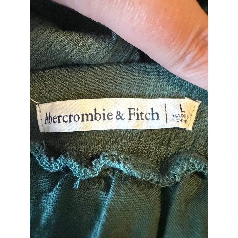 Abercrombie & Fitch Green Tie Shoulder Tiered Maxi Dress Large 100% Viscose
